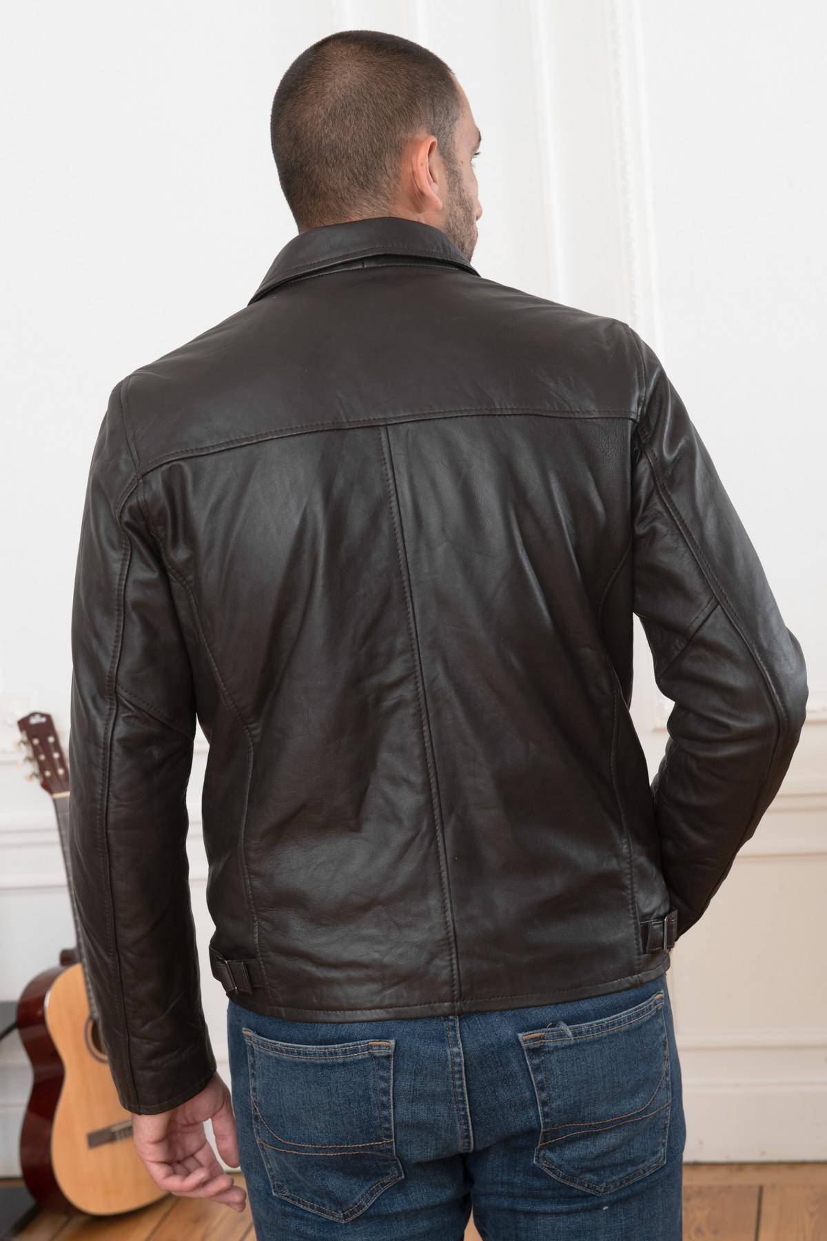 Schott LC5121: brown lambskin leather, timeless mid-season style. - Image n°5