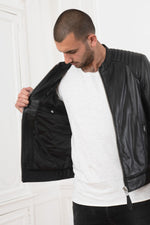 Rock-chic lambskin jacket by Schott: crinkled, matte, Mao collar. - Image n°4