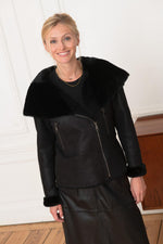 Noir lambskin jacket: semi-oiled, lambswool-lined, chic and warm. - Image n°5