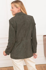 Khaki genuine leather blazer - Image n°7