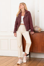 Purple leather Biker Jacket - Image n°4