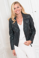 Petrol blue leather Biker Jacket jacket - Image n°1