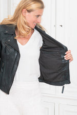 Petrol blue leather Biker Jacket jacket - Image n°4