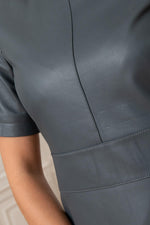 Petrol blue leather dress - Image n°4