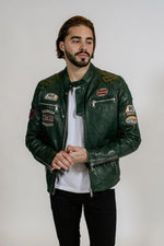 Retro green leather biker jacket - Image n°1