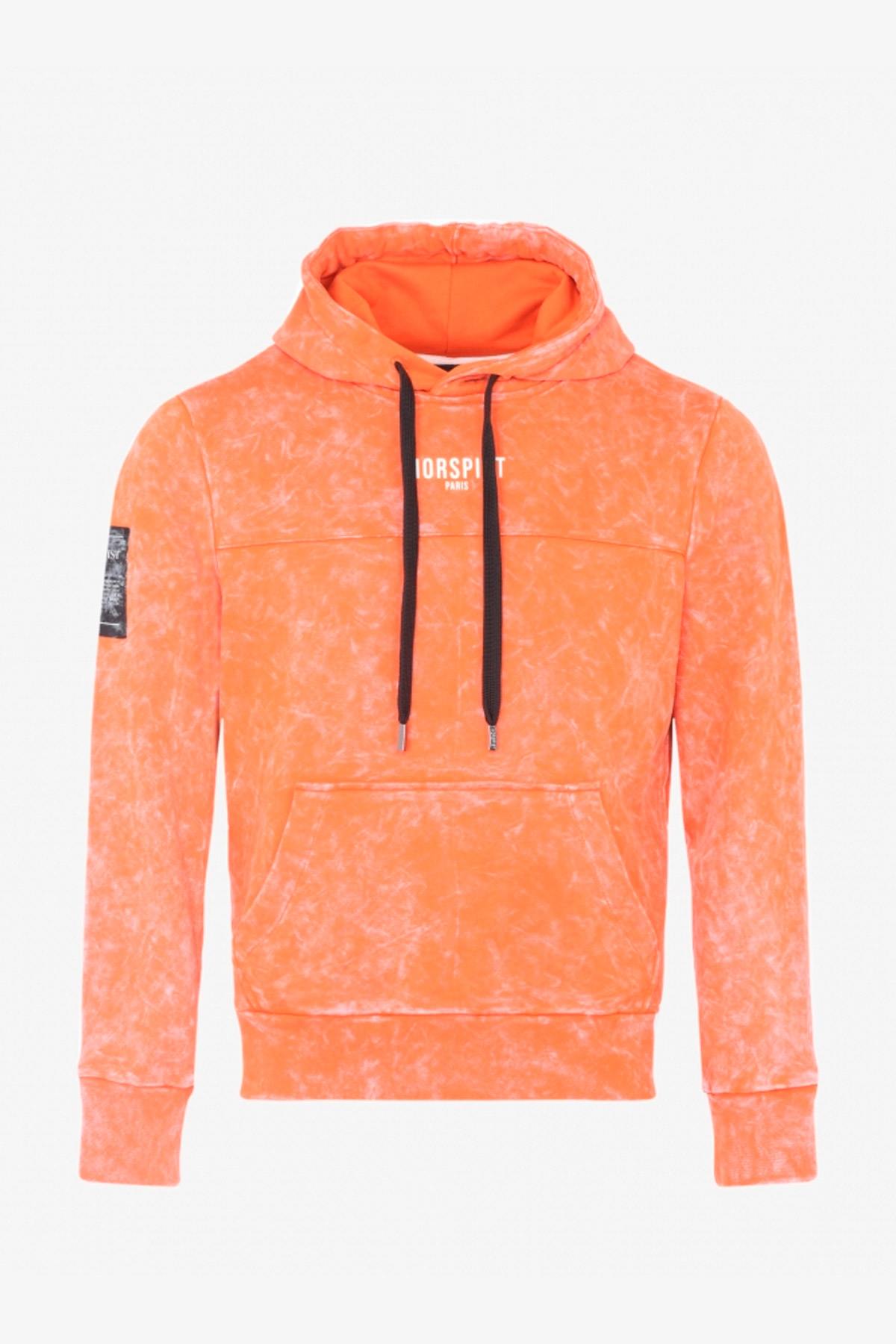 Orange hoodie with belly pocket - Image n°1