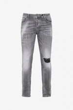 Gray worn effect slim fit jeans - Image n°1