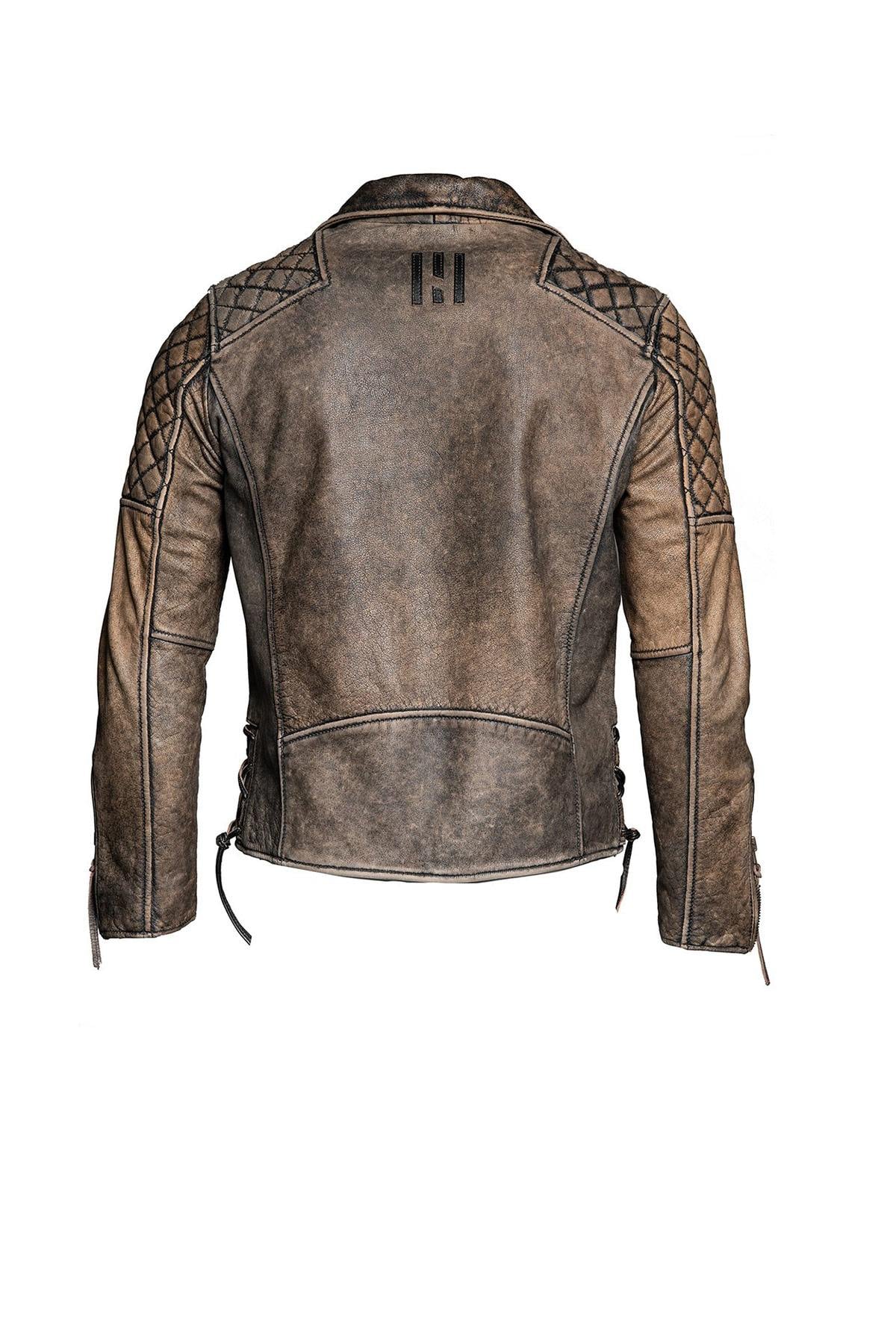 Buffalo leather perfecto with rugged vintage finish. Zips and lacing. - Image n°11