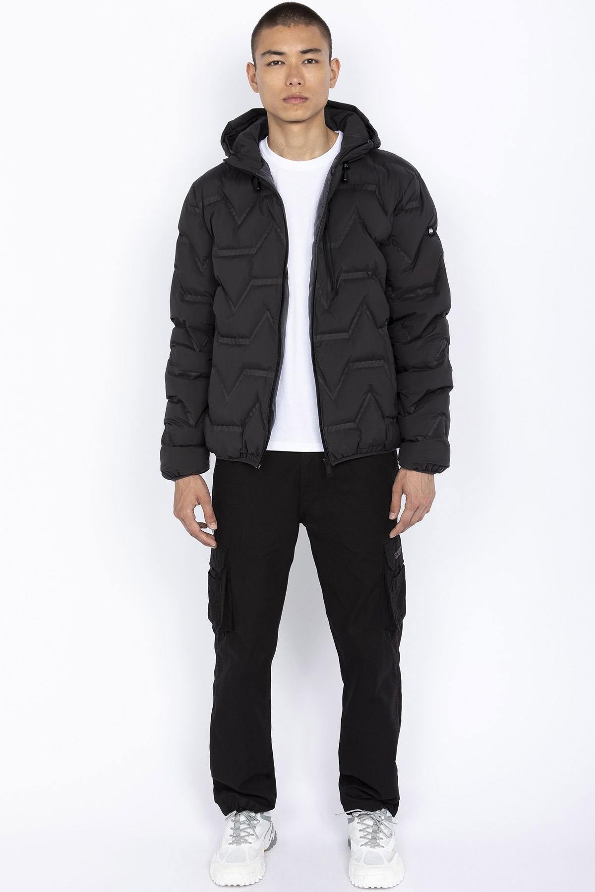 Men's anthracite puffer jacket with waffle effect - Image n°3