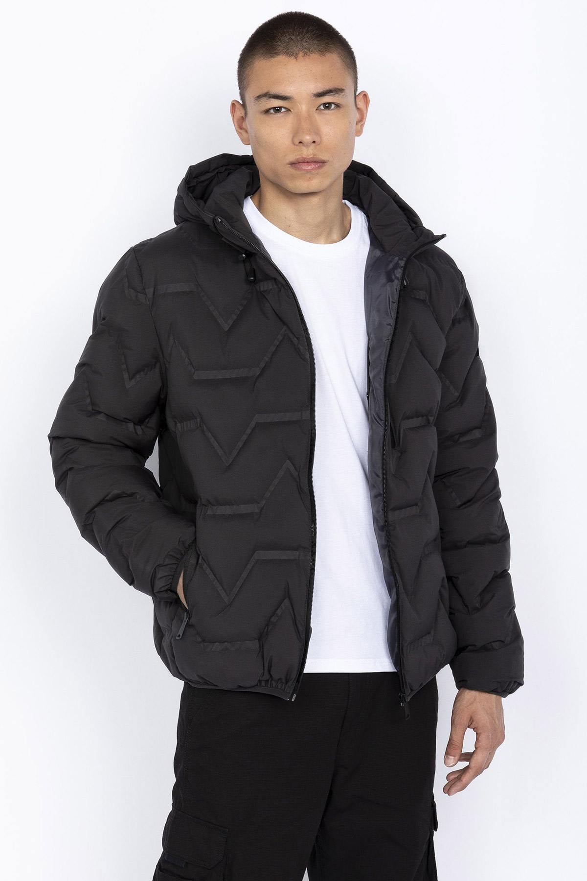 Men's anthracite puffer jacket with waffle effect - Image n°1