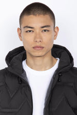 Men's anthracite puffer jacket with waffle effect - Image n°5