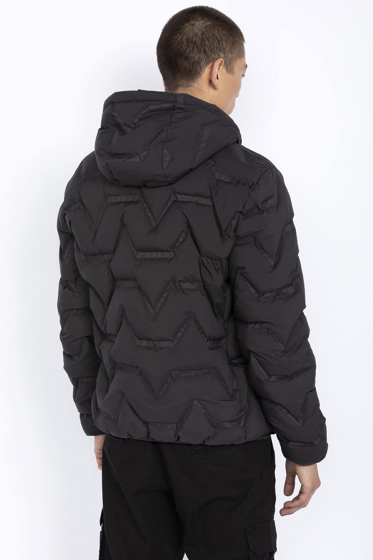 Men's anthracite puffer jacket with waffle effect - Image n°4