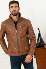 Cognac leather jacket tanned without chemical materials - Image n°5