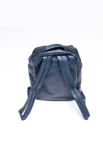 Racing-style backpack in navy blue leather - Image n°5