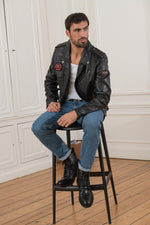 Black genuine leather biker Biker Jacket - Image n°3