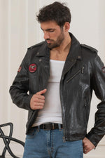 Black genuine leather biker Biker Jacket - Image n°6