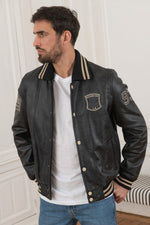 Redskins' cowhide leather jacket with striped collar and ribbed trims. - Image n°7