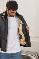 Redskins' cowhide leather jacket with striped collar and ribbed trims. - Image n°4
