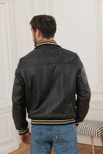 Redskins' cowhide leather jacket with striped collar and ribbed trims. - Image n°6