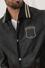 Redskins' cowhide leather jacket with striped collar and ribbed trims. - Image n°3