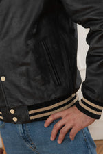 Redskins' cowhide leather jacket with striped collar and ribbed trims. - Image n°5