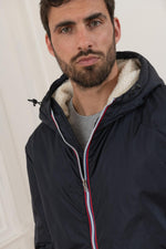 Blue windbreaker jacket with fur-lined hood - Image n°6