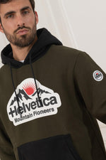 Khaki sweater with black hood and belly pocket - Image n°5