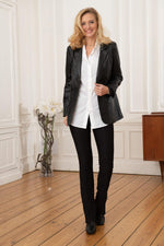 Women's black genuine leather blazer - Image n°8