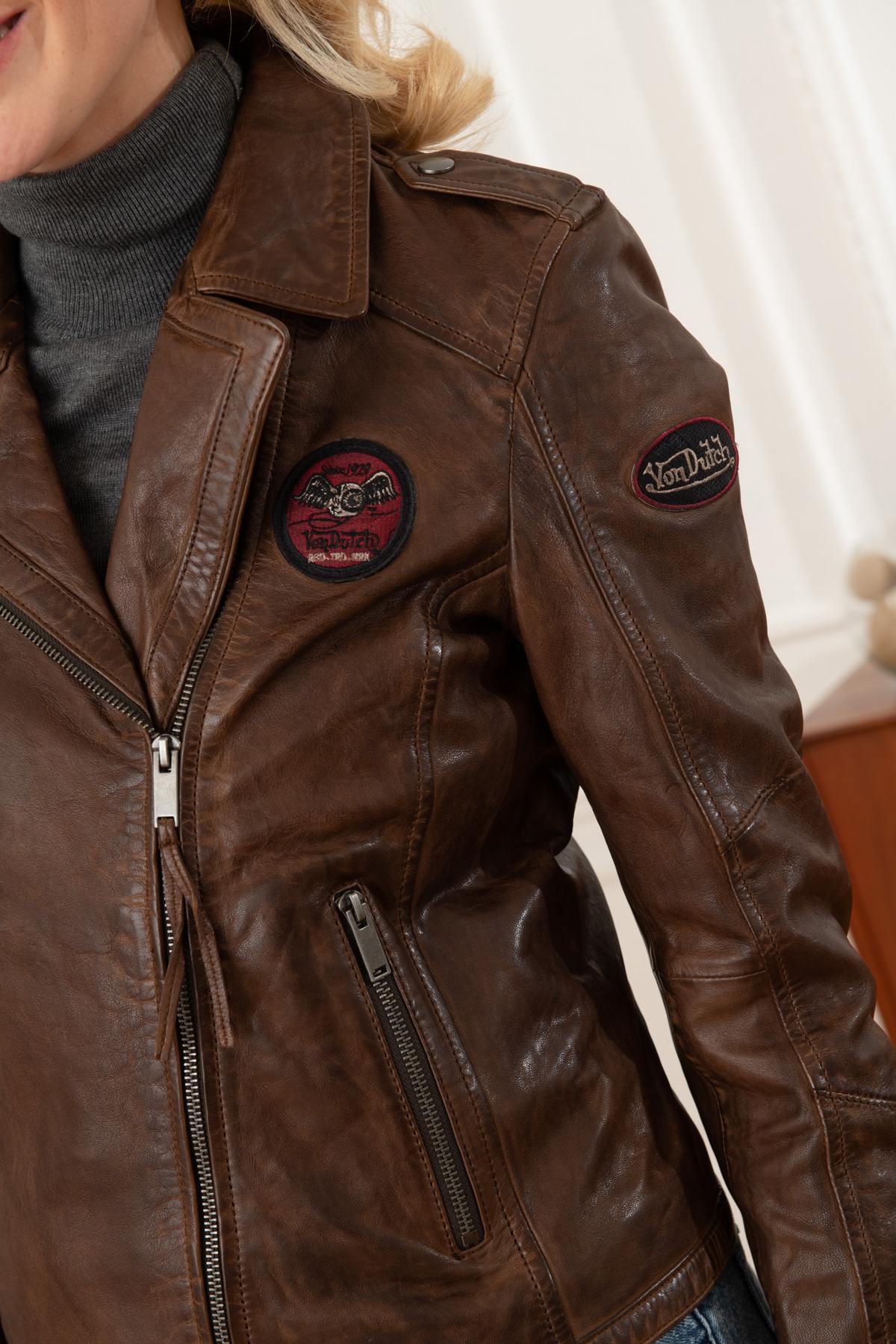 Women's biker style patch Biker Jacket - Image n°8