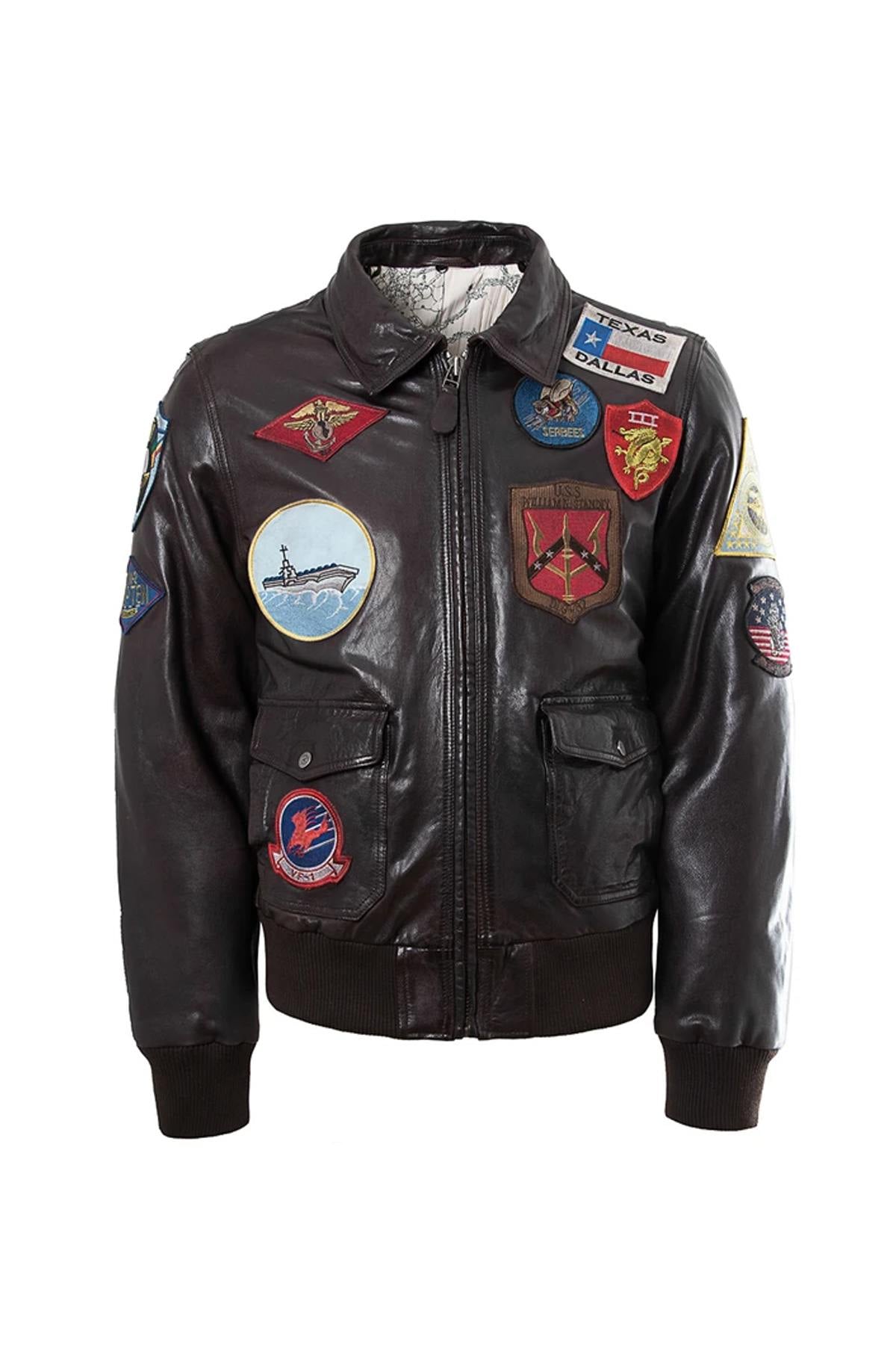 Top Gun G-1 jacket in goat leather, 17 patches, removable wool collar. - Image n°10