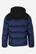 Navy blue quilted down jacket with hood - Image n°2