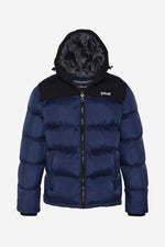 Navy blue quilted down jacket with hood - Image n°1