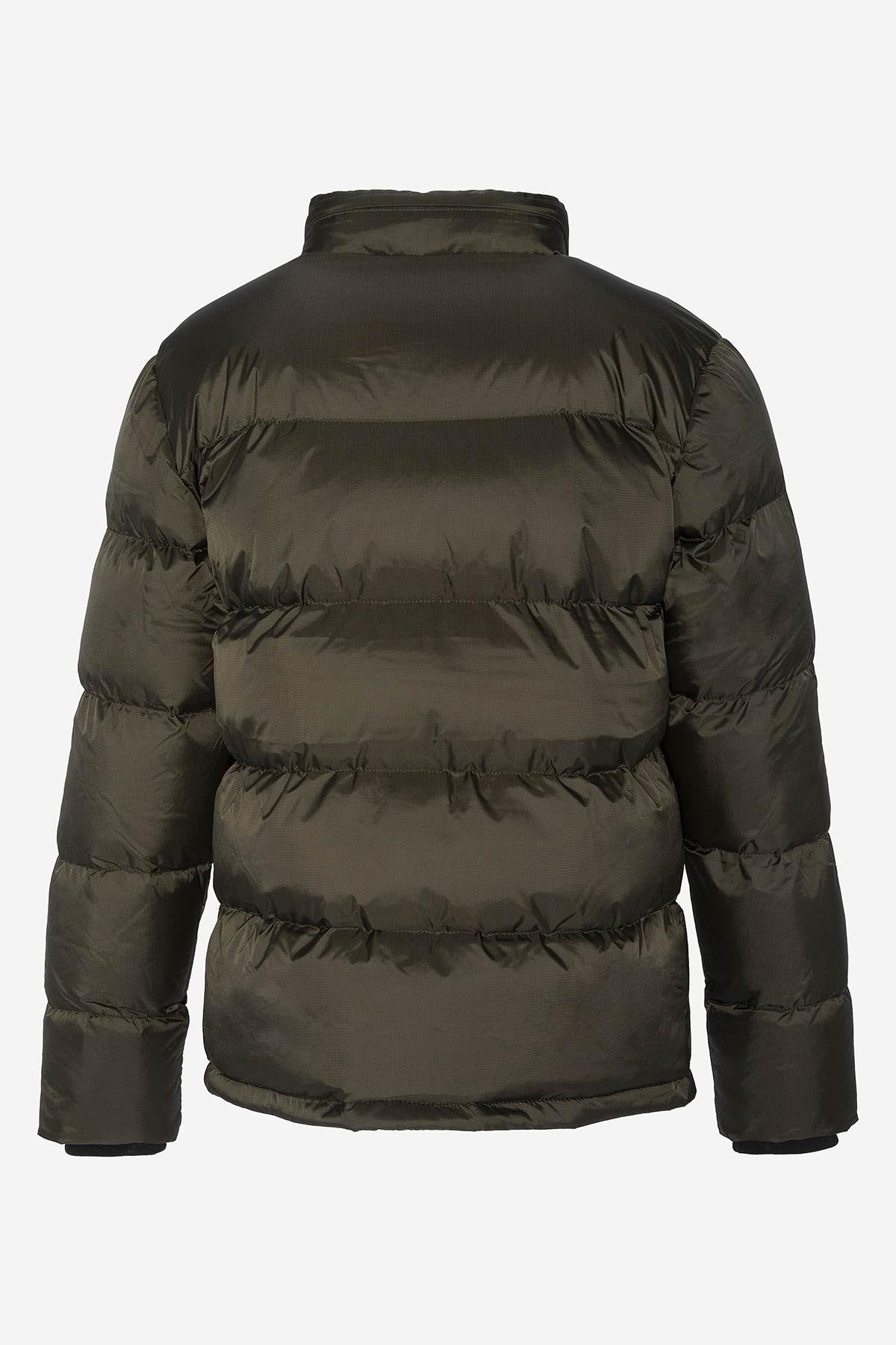 Khaki down jacket with fleece collar and hood - Image n°7