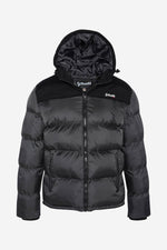 Two-tone gray and black hooded down jacket - Image n°6