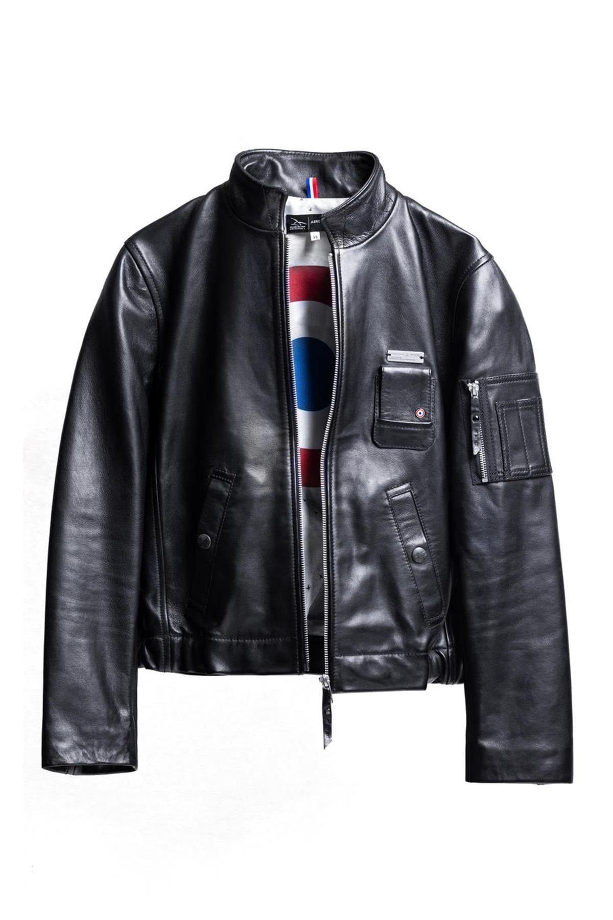 Black lambskin PN jacket by Aéro-Design, with a Mirage IIIB plate. - Image n°1