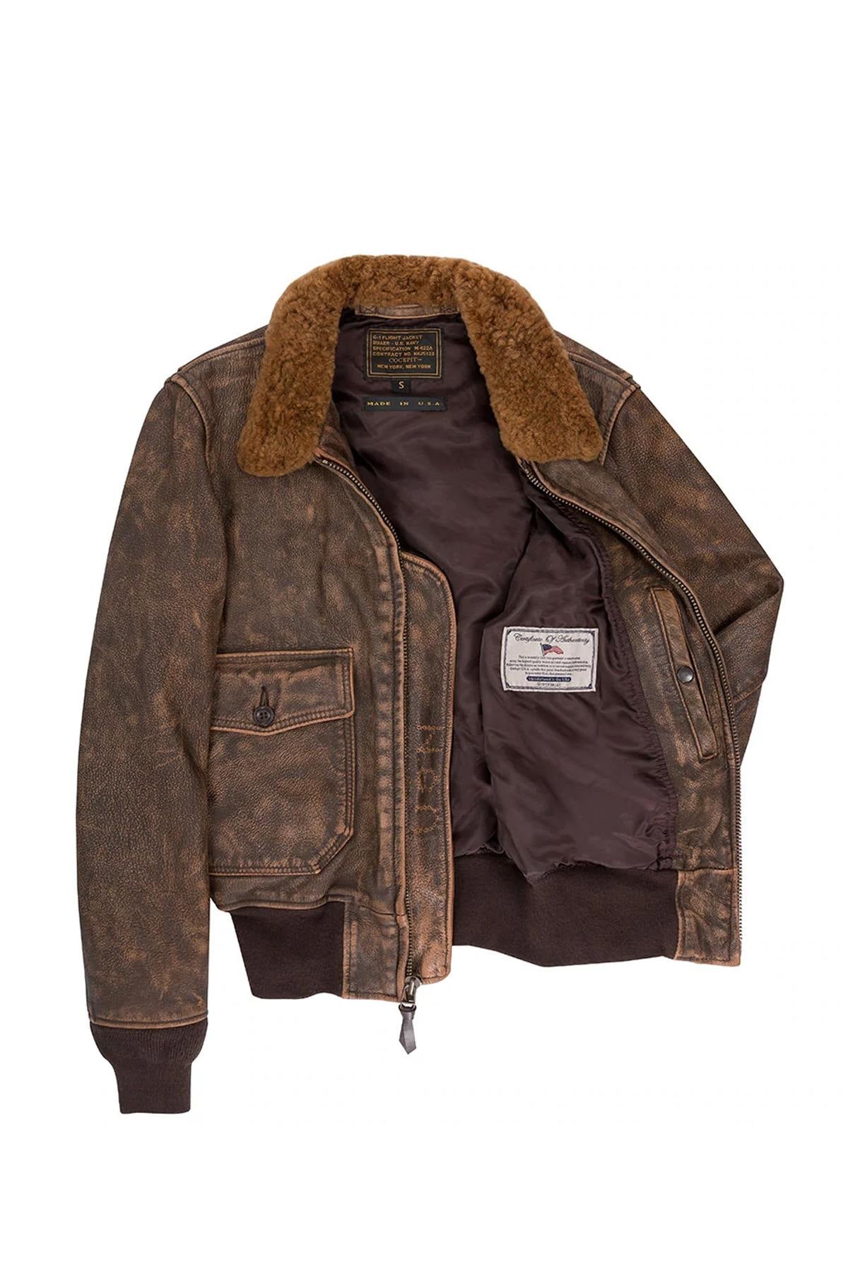 Hand-aged goatskin G-1 Avenger™ bomber, a WWII naval aviator's legacy. - Image n°3