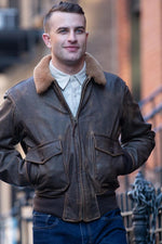 Hand-aged goatskin G-1 Avenger™ bomber, a WWII naval aviator's legacy. - Image n°1