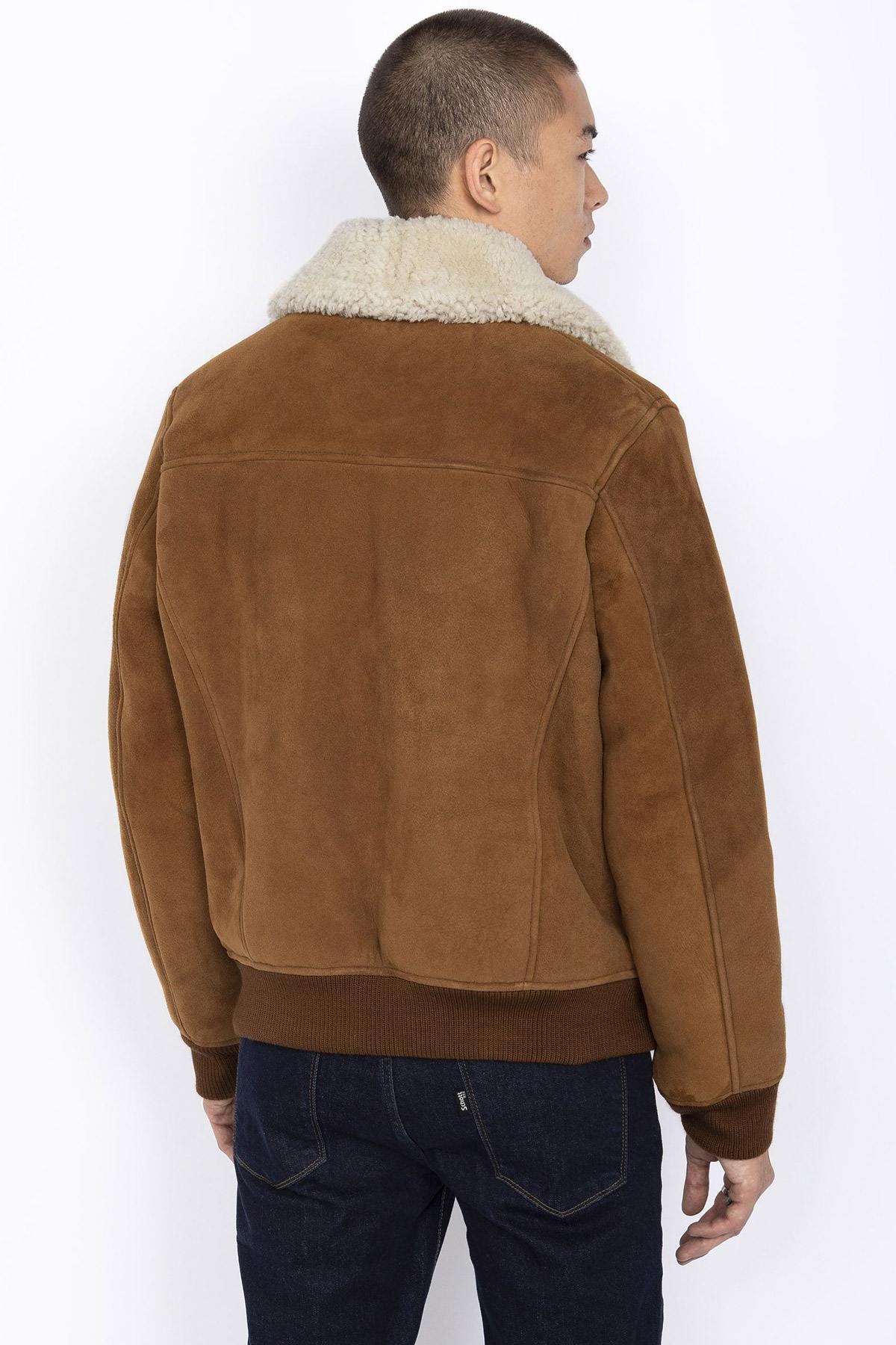 Rust suede sheepskin aviator jacket with fur collar-warm and timeless. - Image n°3