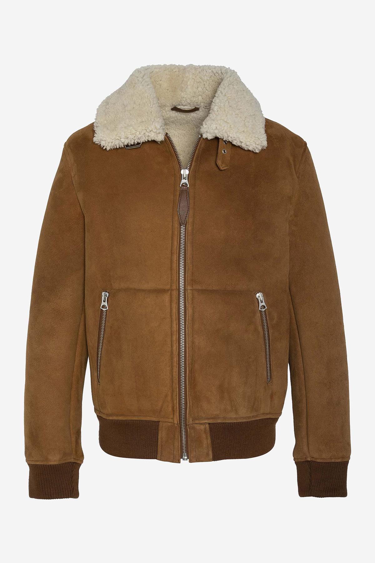 Rust suede sheepskin aviator jacket with fur collar-warm and timeless. - Image n°6