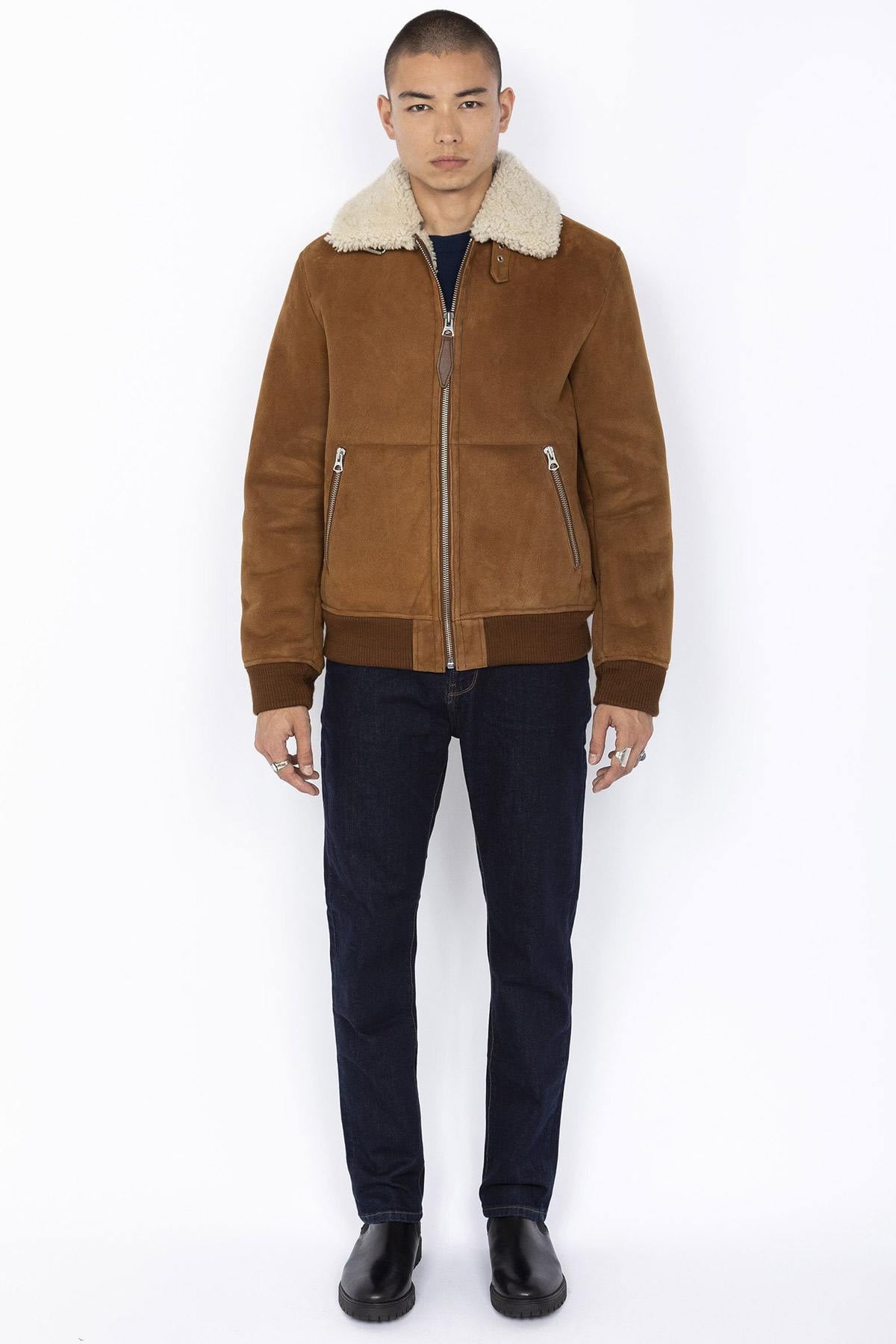 Rust suede sheepskin aviator jacket with fur collar-warm and timeless. - Image n°5
