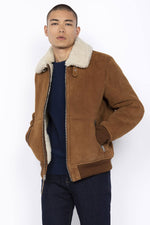 Rust suede sheepskin aviator jacket with fur collar-warm and timeless. - Image n°4