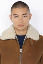 Rust suede sheepskin aviator jacket with fur collar-warm and timeless. - Image n°2