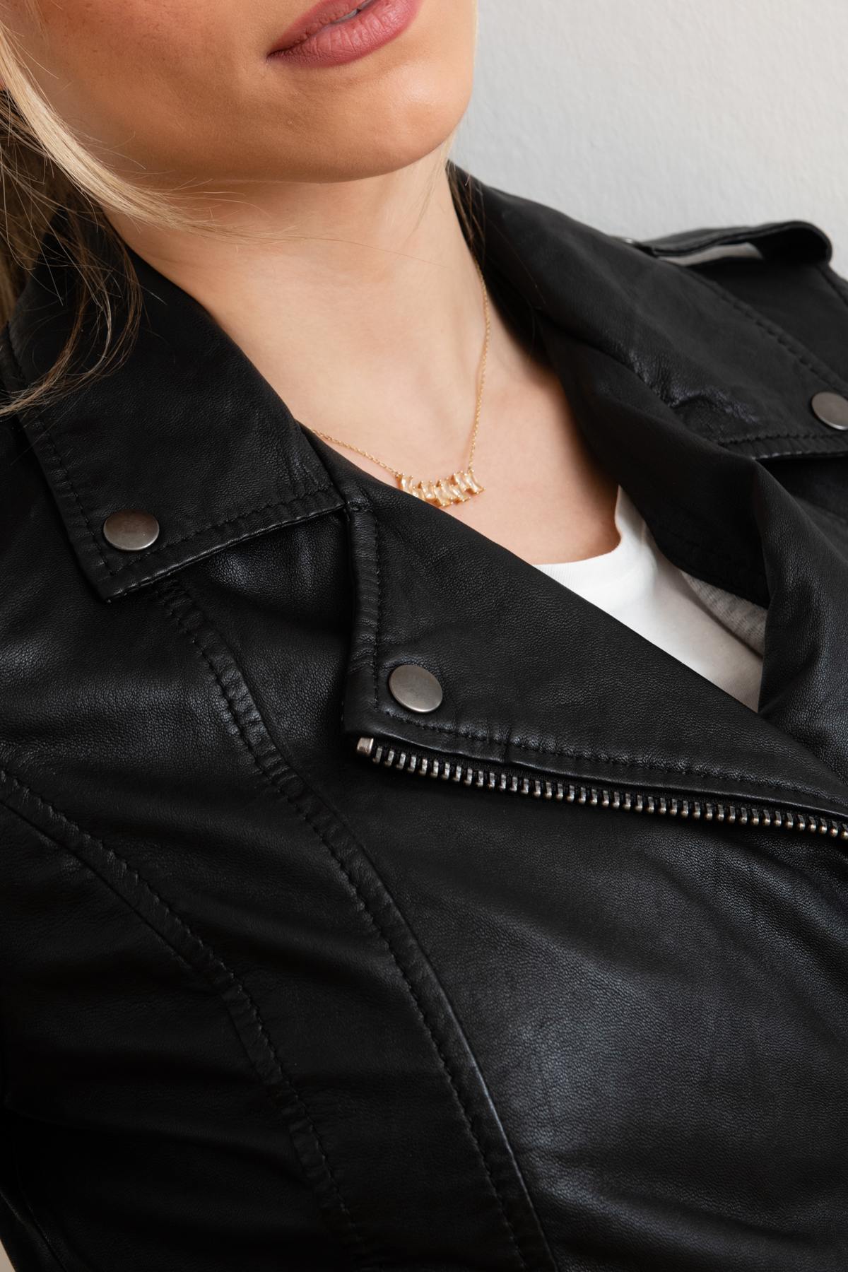 Biker style jacket in black leather - Image n°9
