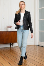 Biker style jacket in black leather - Image n°2