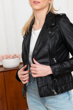 Biker style jacket in black leather - Image n°8