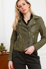 Biker Jacket in aged khaki leather - Image n°3