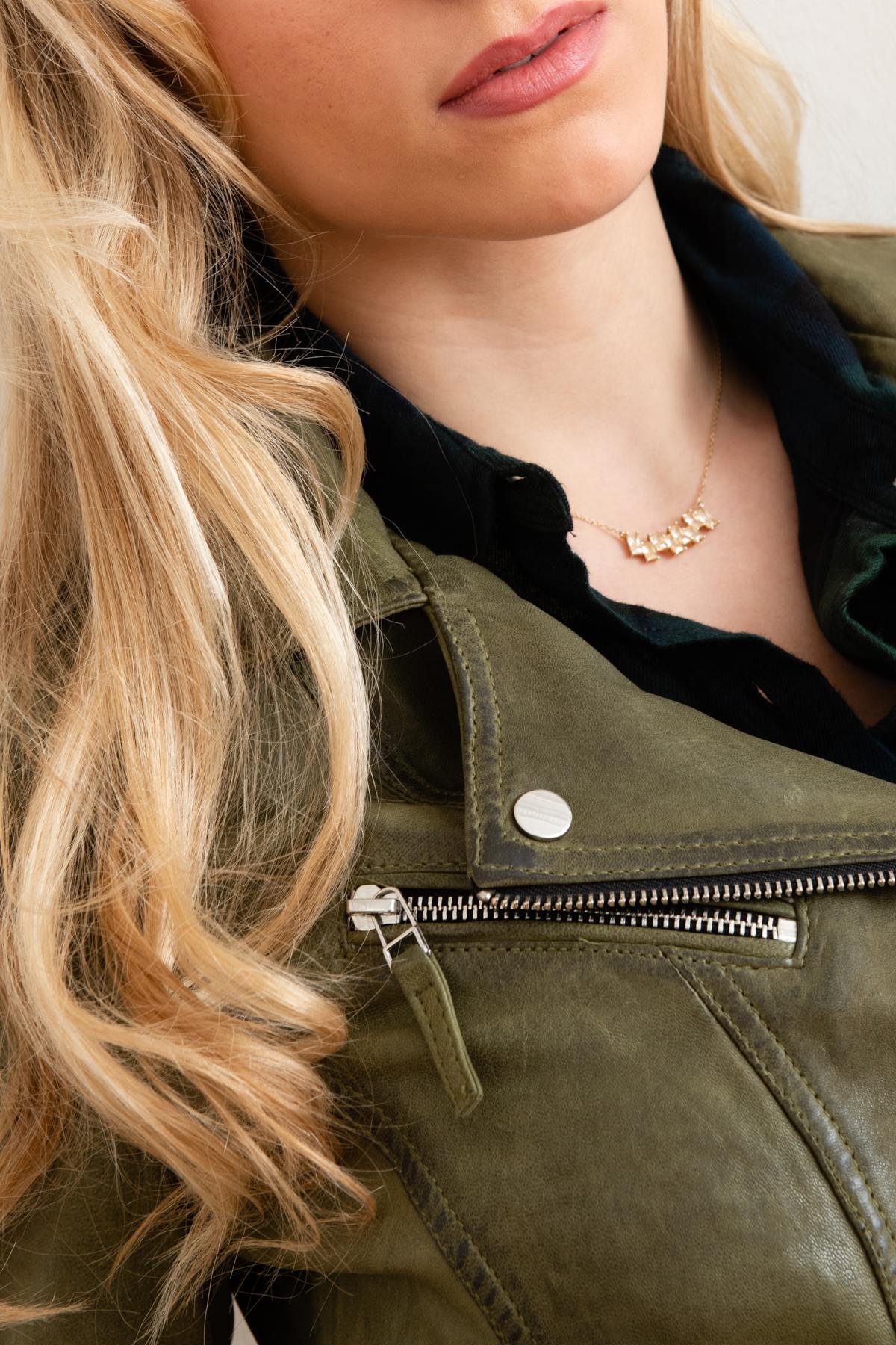 Biker Jacket in aged khaki leather - Image n°7