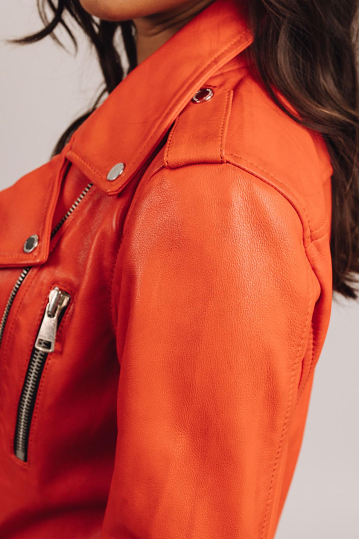 Orange leather Biker Jacket jacket - Image n°2