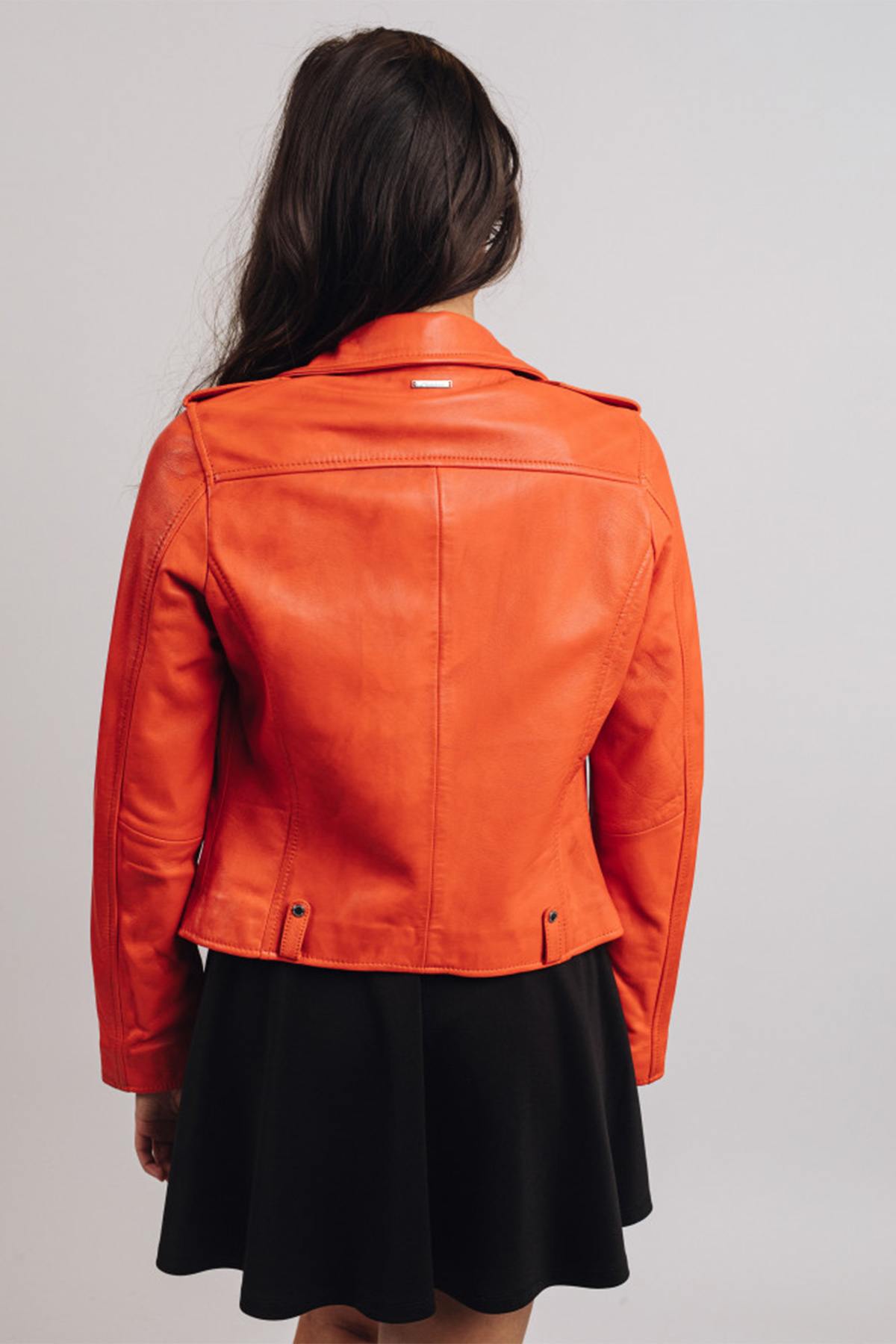 Orange leather Biker Jacket jacket - Image n°3