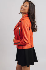 Orange leather Biker Jacket jacket - Image n°4
